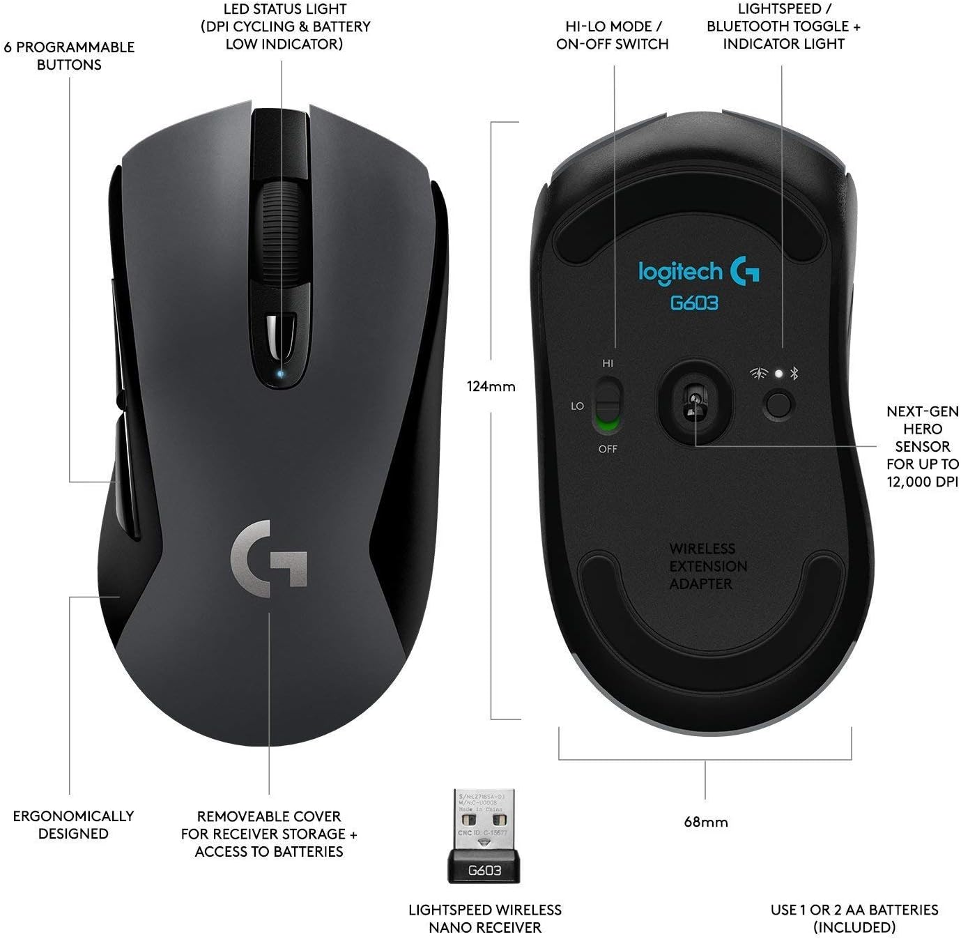 Mouse Gamer Logitech G603 Inalámbrico - Imagen 2